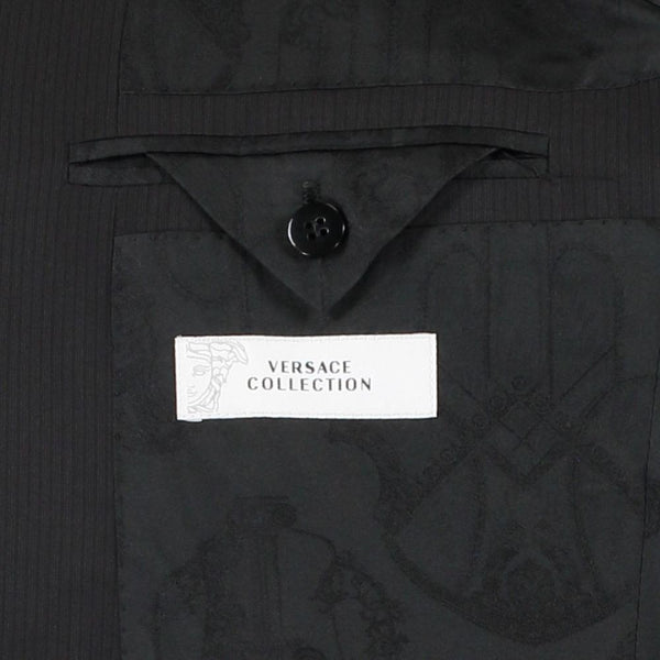 Versace Collection Black Pinstripe Slim Fit Wool Blend Two Piece Suit