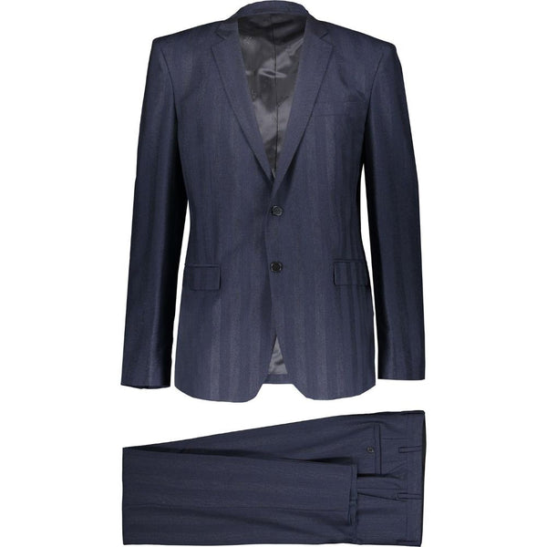 Versace Collection Men's Navy Blue and Grey Pinstripe Slim Fit Wool Two Piece Suit