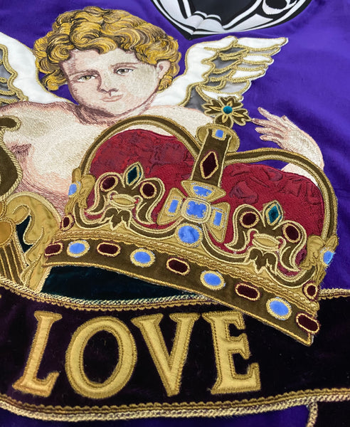 Dolce & Gabbana Runway Women's Purple Velvet 'Angel Royal Love' Embroidered Oversized Pullover Sweatshirt