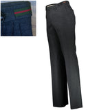 GUCCI Men's Red And Green Striped Embellished Charcoal Grey Pure Wool Flannel Trousers