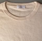 Brunello Cucinelli Women's Cream Pure Cashmere Silk Lace Cuffed Jumper Made In Italy