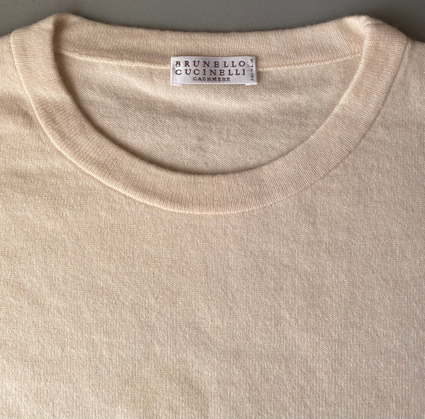 Brunello Cucinelli Women's Cream Pure Cashmere Silk Lace Cuffed Jumper Made In Italy
