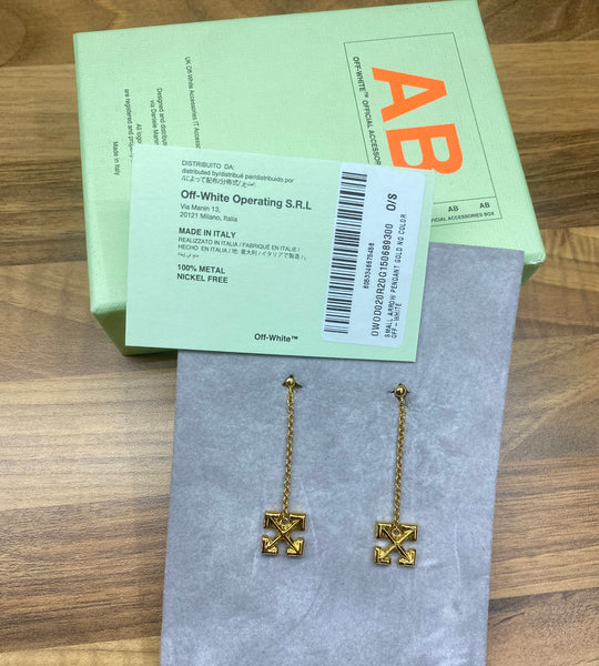 Off-White Small Gold Arrow Drop Earrings With Gift Box Made In Italy