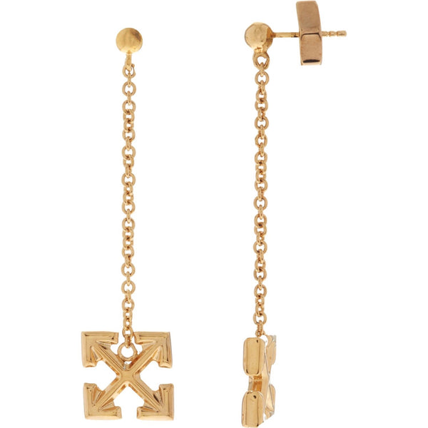 Off-White Small Gold Arrow Drop Earrings With Gift Box Made In Italy