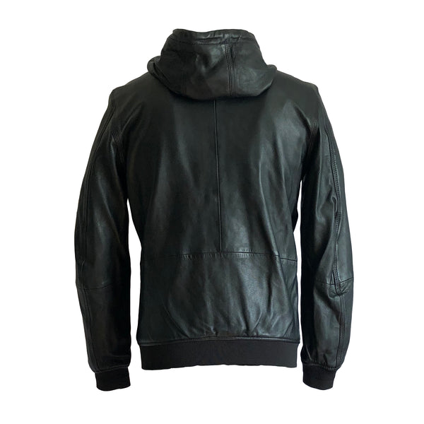 Diesel L-Akura 900 Black Hooded Sheepskin Leather Jacket