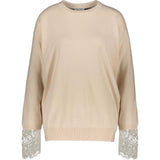 Brunello Cucinelli Women's Cream Pure Cashmere Silk Lace Cuffed Jumper Made In Italy