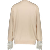 Brunello Cucinelli Women's Cream Pure Cashmere Silk Lace Cuffed Jumper Made In Italy