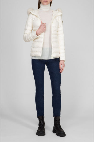 PEUTEREY Women's BELL Snow White Goose Down Detachable Fox Fur Hooded Coat