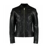 Just Cavalli Men's Black Padded Shoulder Lambskin Leather Biker Jacket